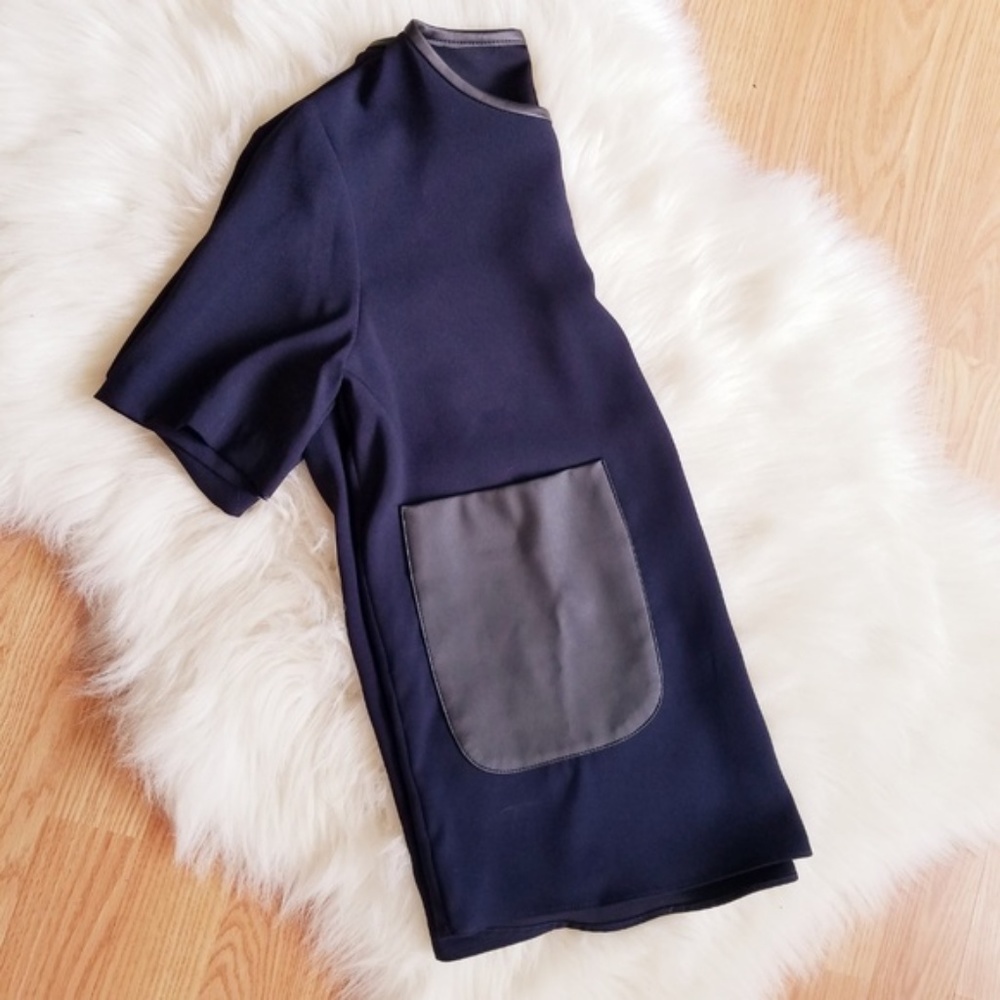 Zara Navy Blue Top with faux Leather Pockets - Picture 5 of 8